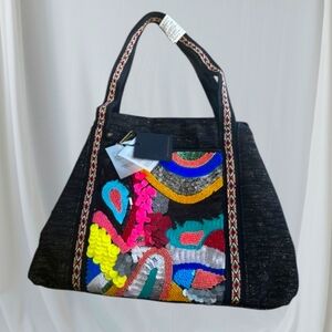 Colorful Embroidered Women's Tote Bag America And Beyond Beaded Black Brand New